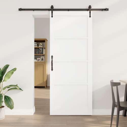 skjutdörr med beslagset vit 86x211 cm massiv furu