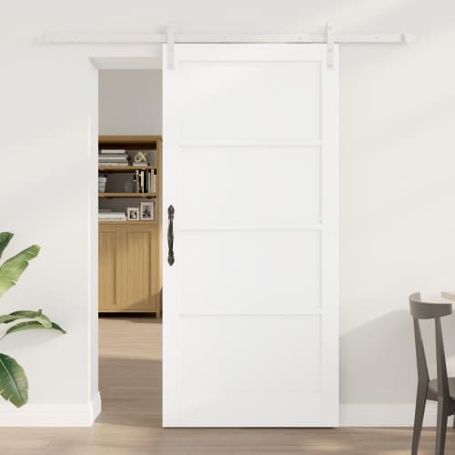 Skjutdörr med Beslag Set Vit 93x202 cm Massivt Trä