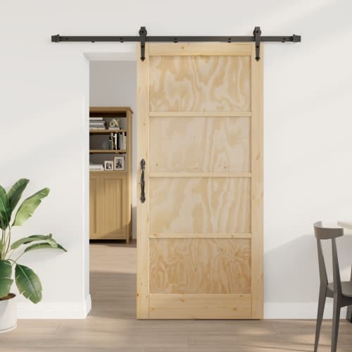 Skjutdörr med Hardware Set 93x202 cm Massivt Trä Furu