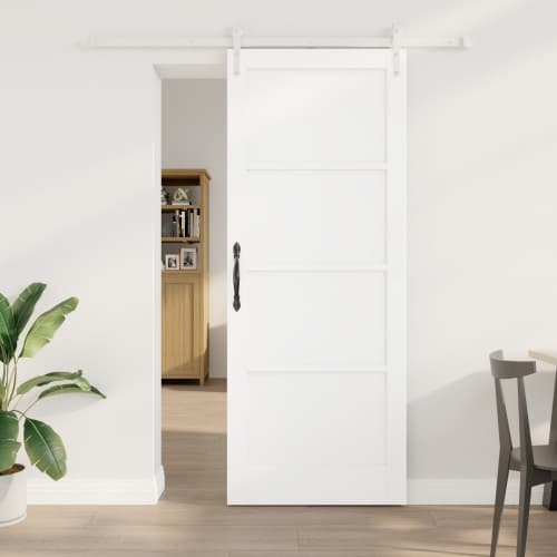 skjutdörr med beslag set vit 83x211 cm massivt trä furuträ
