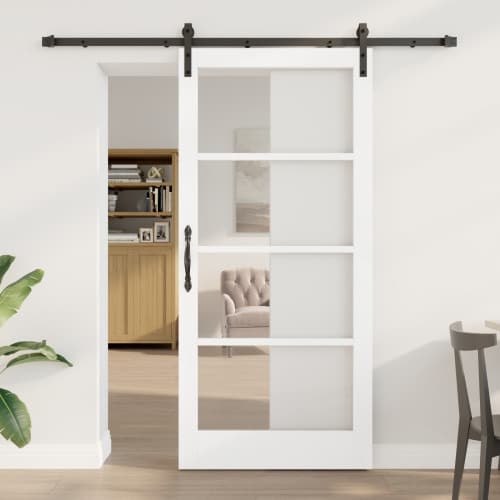 Skjutdörr med Tillbehör 'ORKDAL'Vit Massivt Trä & Glas, vidaXL Inredningsdörr med Glas 'ORKDAL'Vit 93x202x4 cm