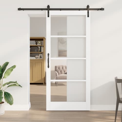 Skjutdörr med tillbehör Set 'ORKDAL'Vit Massivt Trä & Glas, vidaXL Inredningsdörr med Glas 'ORKDAL'Vit 93x211x4 cm