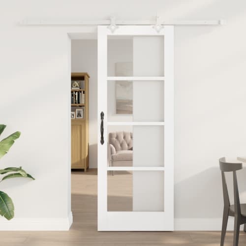 Skjutdörr med hårdvaruset Vit 73.5x198.5 cm Massivt trä Furu