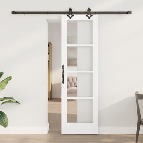 skjutdörr med hårdvaruset 'ORKDAL'vit massiv trä & glas