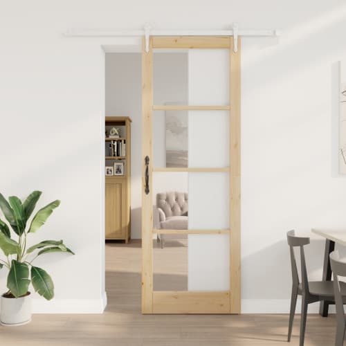 Skjutdörr med Tillbehör Set 83x232 cm Massiv Furu