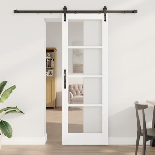 Skjutdörr med Dela Set Vit 73.5x211 cm Massivt Furuträ, vidaXL Inredningsdörr med Glas 'ORKDAL'Vit 73.5x211x4 cm