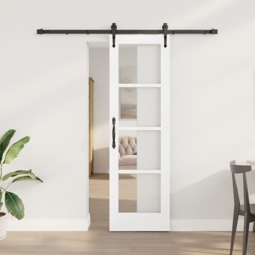 Skjutdörr med Tillbehörsset Vit 61x198.5 cm Massivt Furuträ