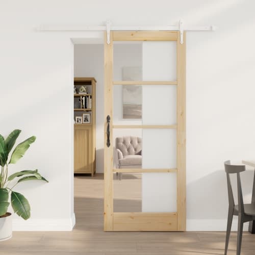 Skjutdörr med Hårdvaruset 83x202 cm Massiv Furuträ