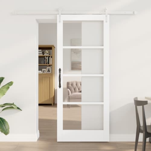 Skjutdörr med Hängsset Vit 83x202 cm Massiv Trä Tall, vidaXL Inredningsdörr med Glas 'ORKDAL'Vit 83x202x4 cm