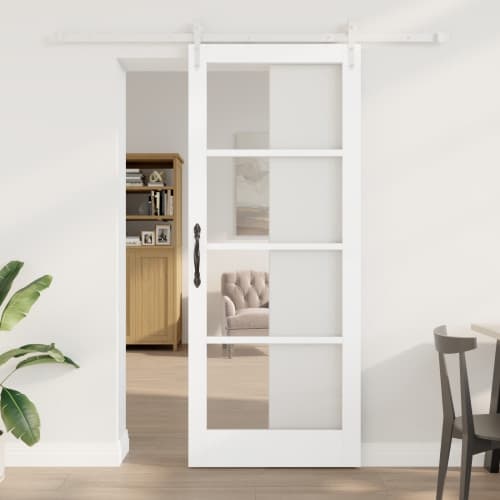 Skjutdörr med hårdvarusats Vit 86x211 cm Massivt Trägran