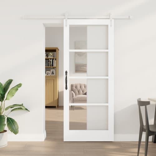 Skjutdörr med komponenter Vit 83x202 cm Massivt träfuru