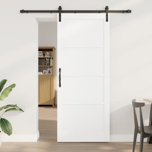 Skjutdörr med Tillbehör Vit 86x211 cm Massivt Trä Furu