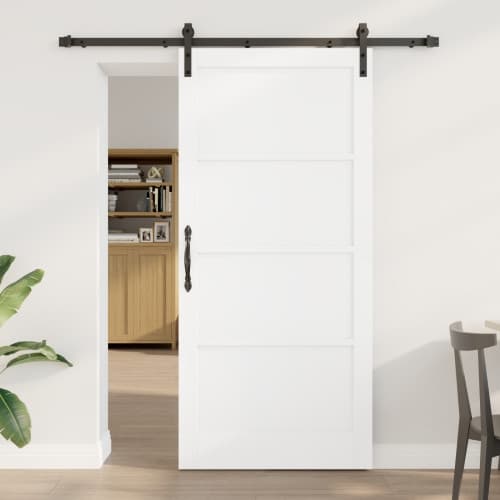 Skjutdörr med tillbehör Vit 93x202 cm Massivt tallträ