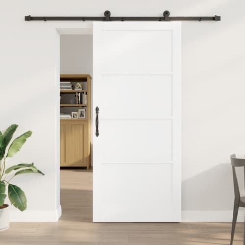 Skjutdörr med beslag Vit 93x211 cm Solid Furu