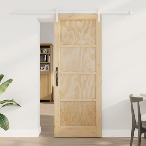 Skjutdörr med hårdvaruset 78x202 cm Massivt tallträ