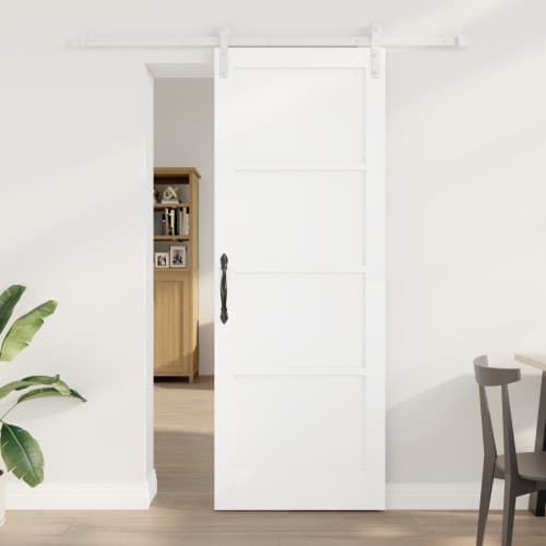 Skjutdörr med Monteringsset Vit 78x211 cm Massiv Trä Furu