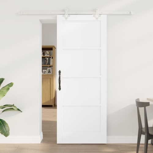 Skjutdörr med tillbehör Set Vit 78x202 cm Massivt trä Furu