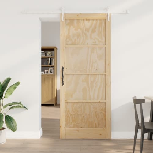 Skjutdörr med Hårdvarusats 86x211 cm Solid Trä Furu