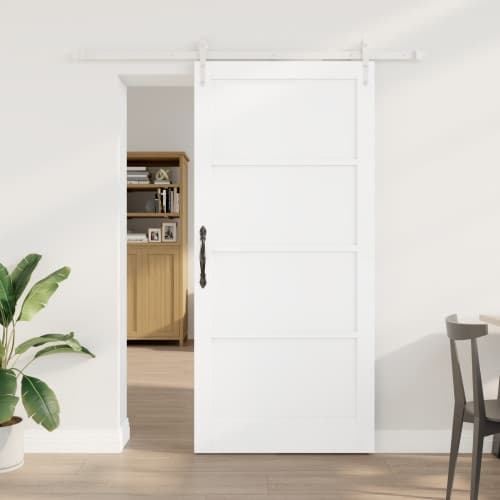 Skjutdörr med beslag Set Vit 93x202 cm Massivt trä Furu