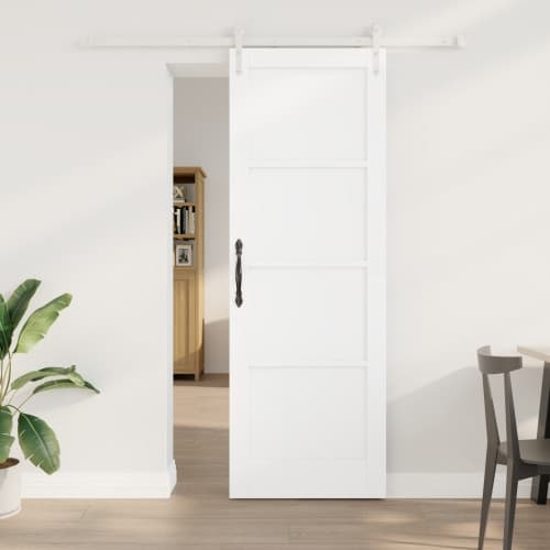 Skjutdörr med hårdvaruset Vit 73.5x211 cm Massivt trä furu