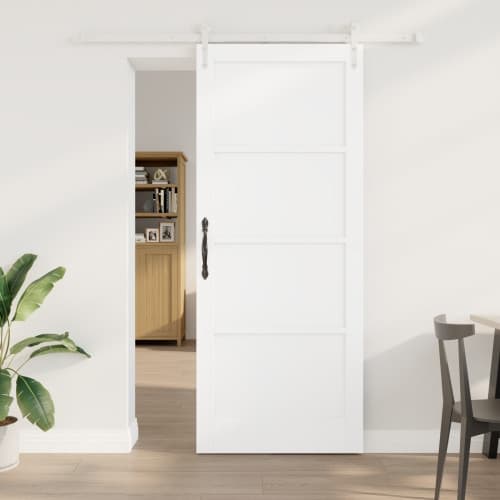 Skjutdörr med skjutbeslag Vit 86x211 cm Solid träfuru