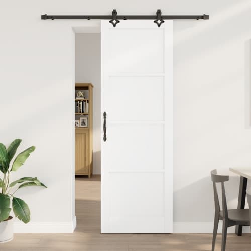 Skjutdörr med hårdvarusats Vit 78x232 cm Massivt trä Fura