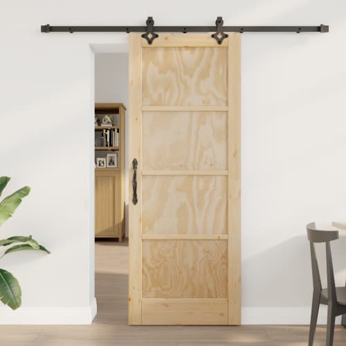 skjutdörr med tillbehörsset 78x202 cm Massivt tallträ