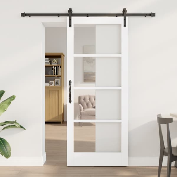 Skjutdörr med Tillbehör Set 'ORKDAL'Vit Massivt Trä&Glas