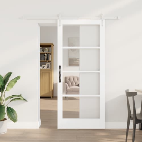 skjutdörr med hårdvarusats vit 86x198.5 cm solid trä furu