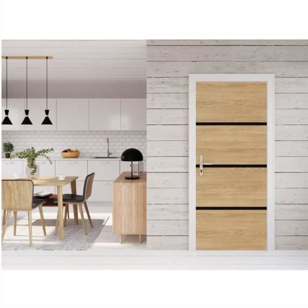 Dørrenoveringssæt - NORDLINGER PRO - 4 ark 85 x 50 cm & 3 sorte profiler 85 x 2 cm - Naturlig eg