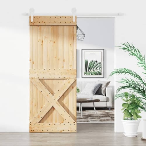 Skjutdörr med beslag 85x210 cm massiv furu