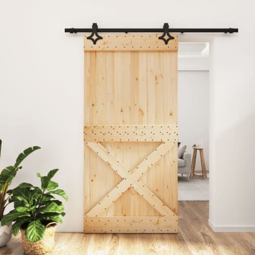 Skjutdörr med beslag 100x210 cm massiv furu