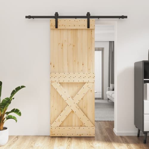 Skjutdörr med beslag 80x210 cm massiv furu
