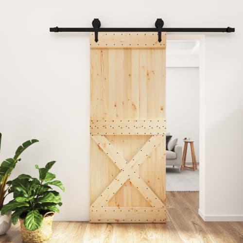 Skjutdörr med beslag 85x210 cm massiv furu