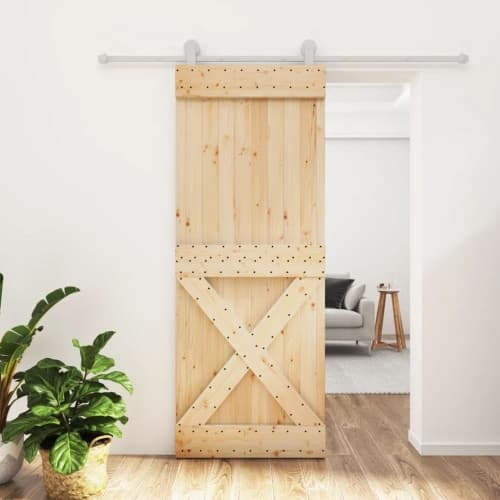 Skjutdörr med beslag 80x210 cm massiv furu