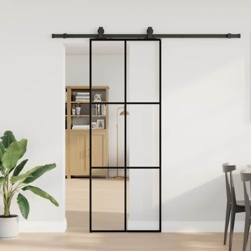 Skjutdörr med beslag svart 76x205 cm ESG-glas