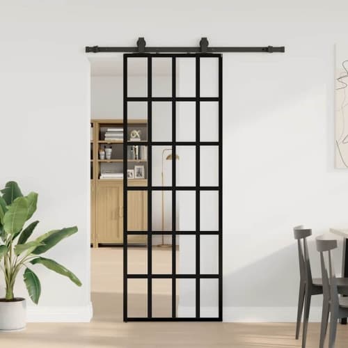 Skjutdörr med beslag svart 76x205 cm ESG-glas
