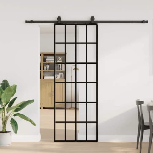 Skjutdörr med beslag svart 76x205 cm ESG-glas