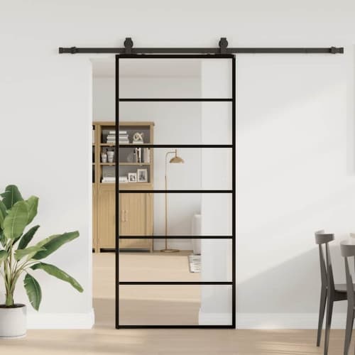 Skjutdörr med beslag svart 90x205 cm ESG-glas