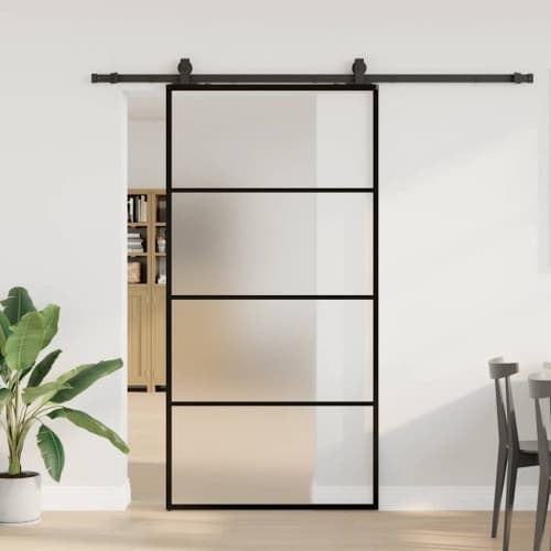 Skjutdörr med beslag svart 102x205 cm ESG-glas