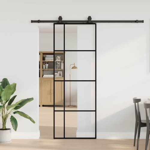 Skjutdörr med beslag svart 76x205 cm ESG-glas