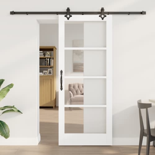 Skjutdörr med hårdvarusats Vit 83x202 cm Solid träfuru