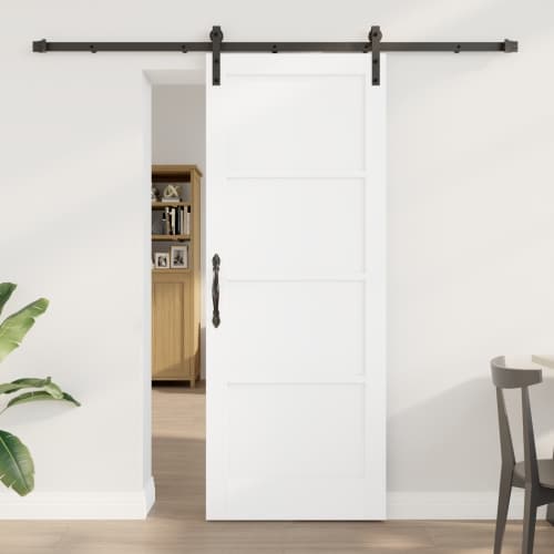 Skjutdörr med Beslagsats Vit 78x202 cm Massiv Furu