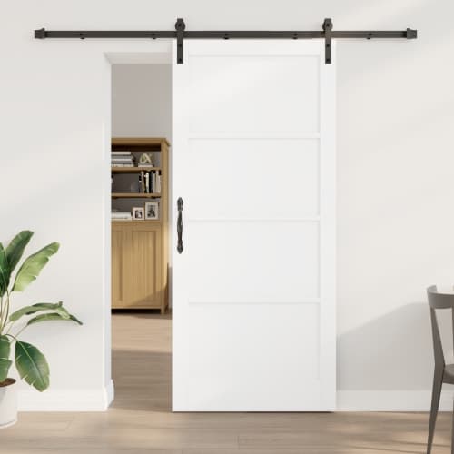 Skjutdörr med Hårdvarusats Vit 93x211 cm Massivt Trä Furu