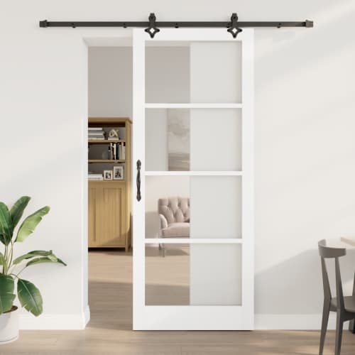 Skjutdörr med Tillbehör Set Vit 93x232 cm Massivt Furu