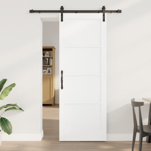 Skjutdörr med beslagset Vit 78x211 cm Solid Furu