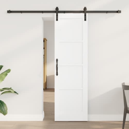 Skjutdörr med Hårdvarusats Vit 61x198.5 cm Massivt trä Furu