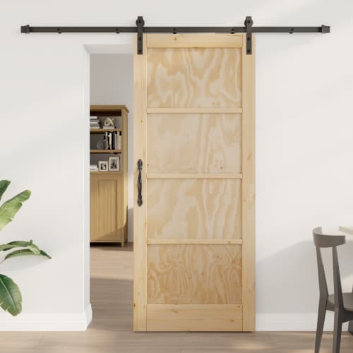 Skjutdörr med Hårdvarusats 83x202 cm Massivt Trä Furu