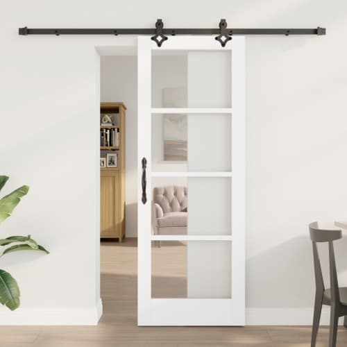 Skjutdörr med installationssats Vit 73.5x198.5 cm Massiv trä furu