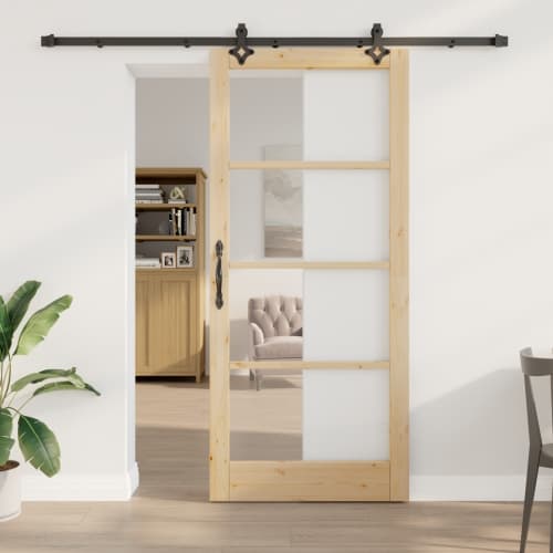 skjutdörr med beslagsett 93x211 cm massivt tallträ